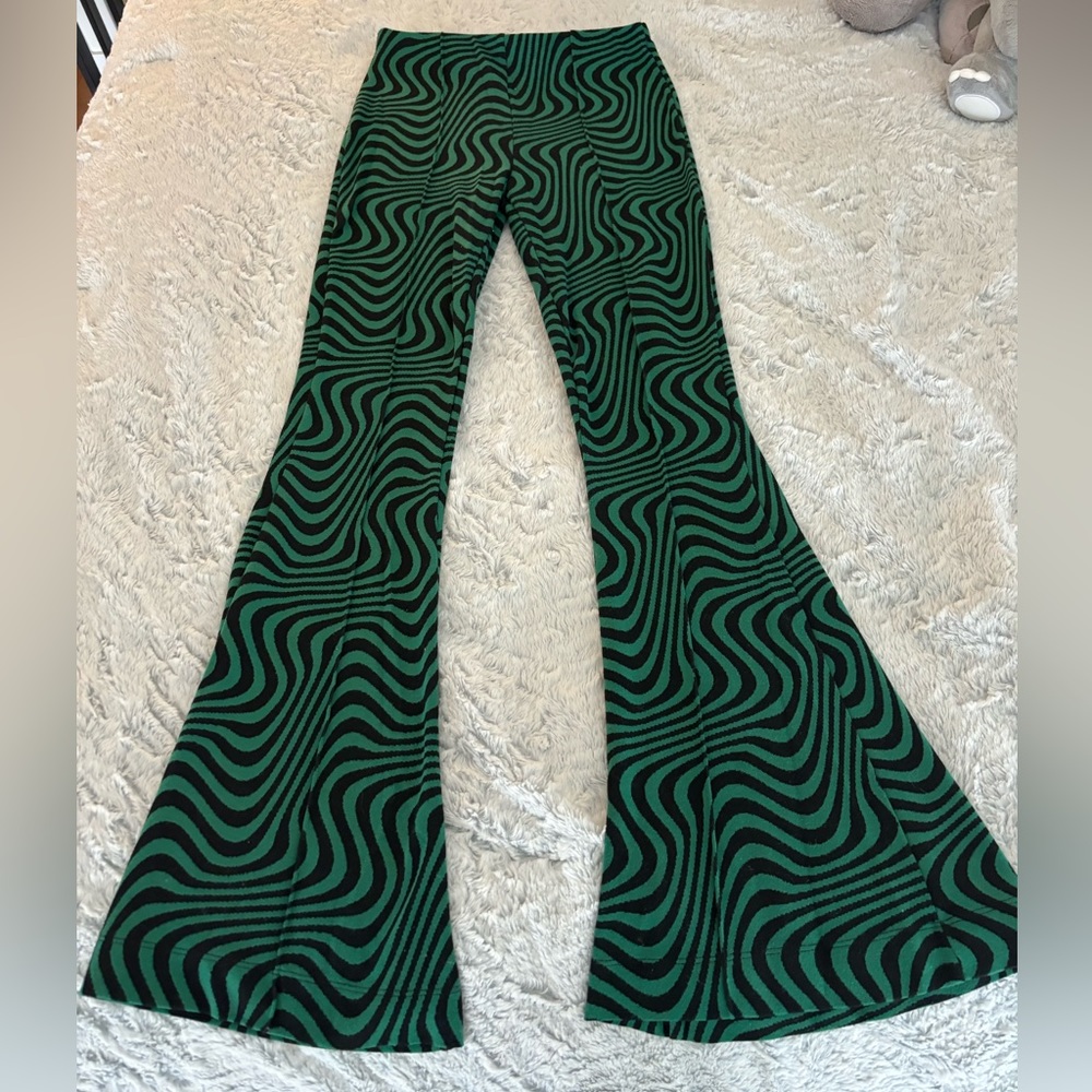 ZARA Green & Black Pullon Flare Pants